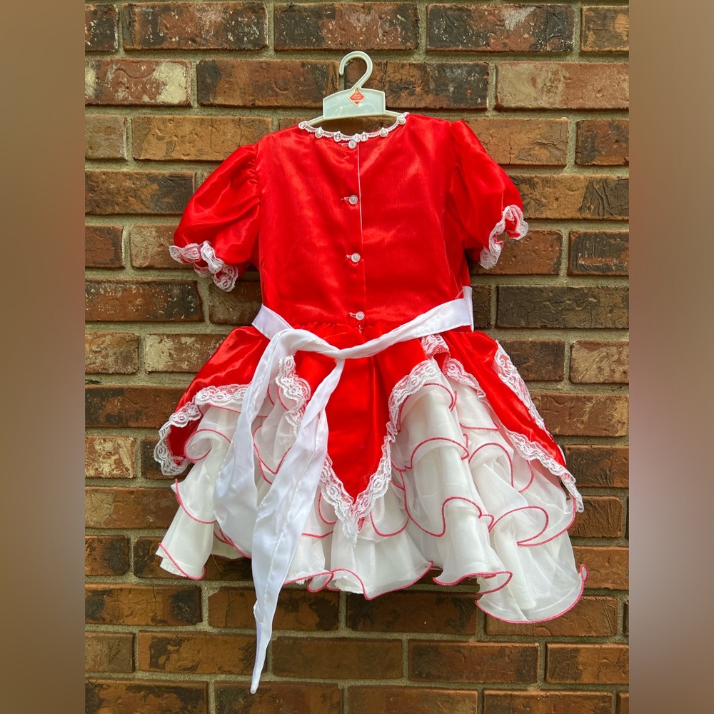 Vintage Baby Girls 90s White & Red Ruffle Lace and Tiered Frilly Lace Dress - Picture 11 of 14